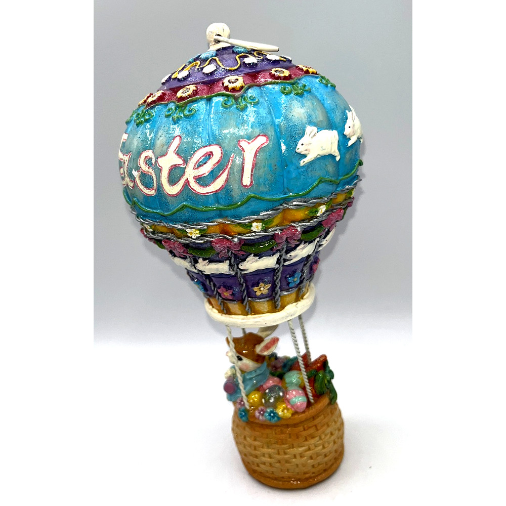 Vintage HTF Beautiful Happy Easter Bunny Rabbit In A Hot Air Balloon Flying - Picture 9 of 16